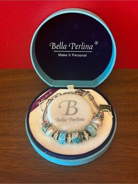 Bella Perlina Turquoise, Silver & Pearl Charm Bracelet